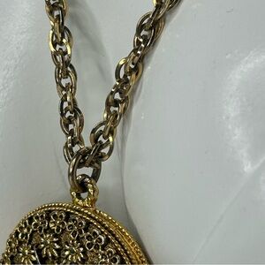 Corday Gold Tone Portrait Perfume Locket w/2 Chains 13 & 14” Drop Vin. 1960’s(?)